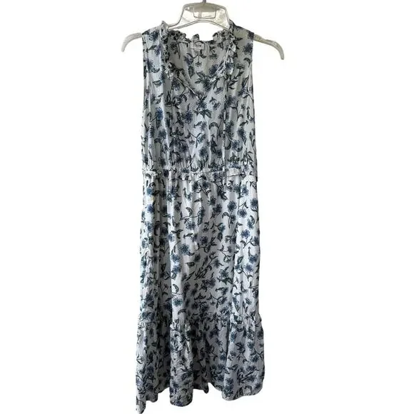 J. Crew printed Cotton tie-front midi dress white and blue floral pattern Size 6 - Picture 2 of 13